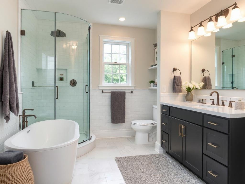 Alternative text: A newly renovated, contemporary designed bathroom by top contractors in Weymouth, MA.