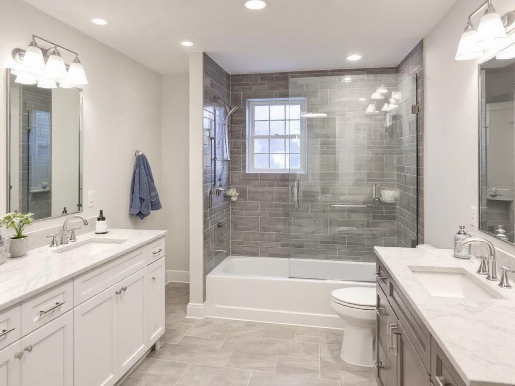 A professionally remodeled basement in Quincy, MA, boasting a modern, contemporary design.