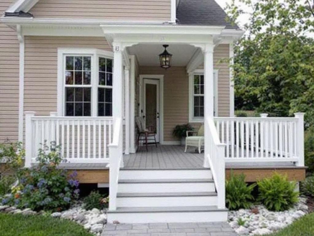 Modern transformation of an outdoor space through contemporary design of a new deck porch construction.