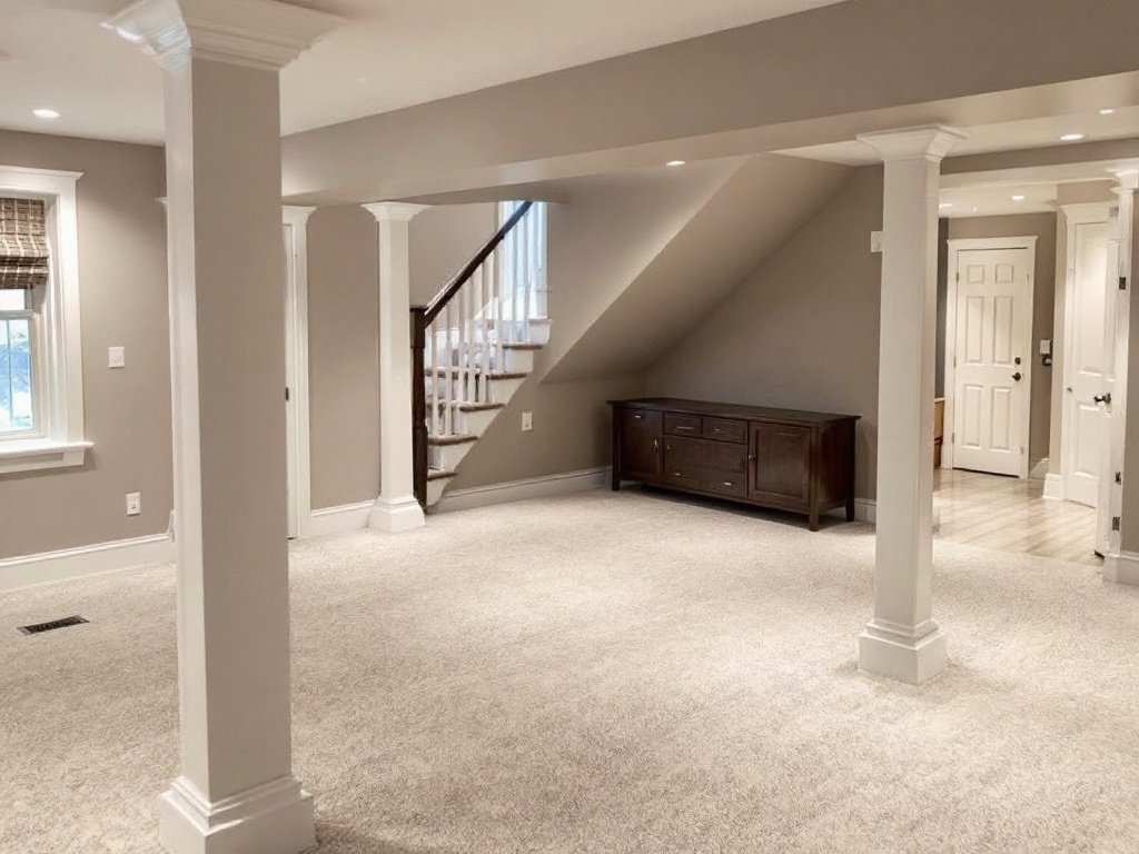 Reshaping Homes in Westwood, MA: Exquisite Basement Finishing Finished basement interior in a Westwood, MA home.