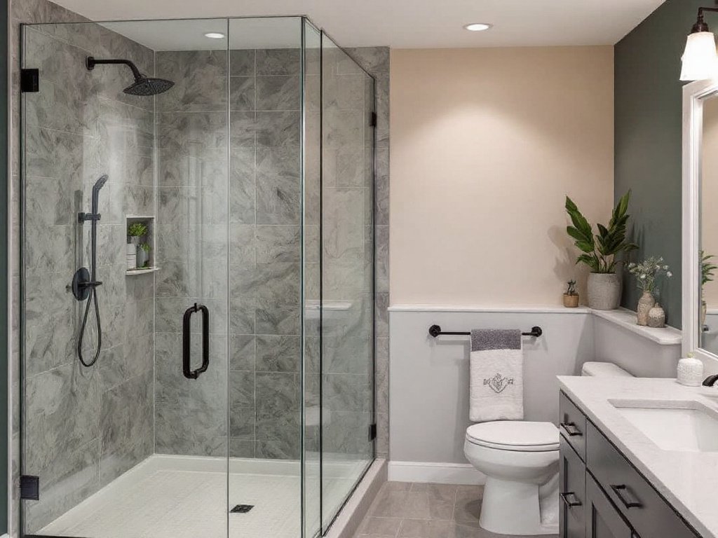 A modern, contemporary custom walk-in shower enhancing the elegance of a newly designed bathroom.