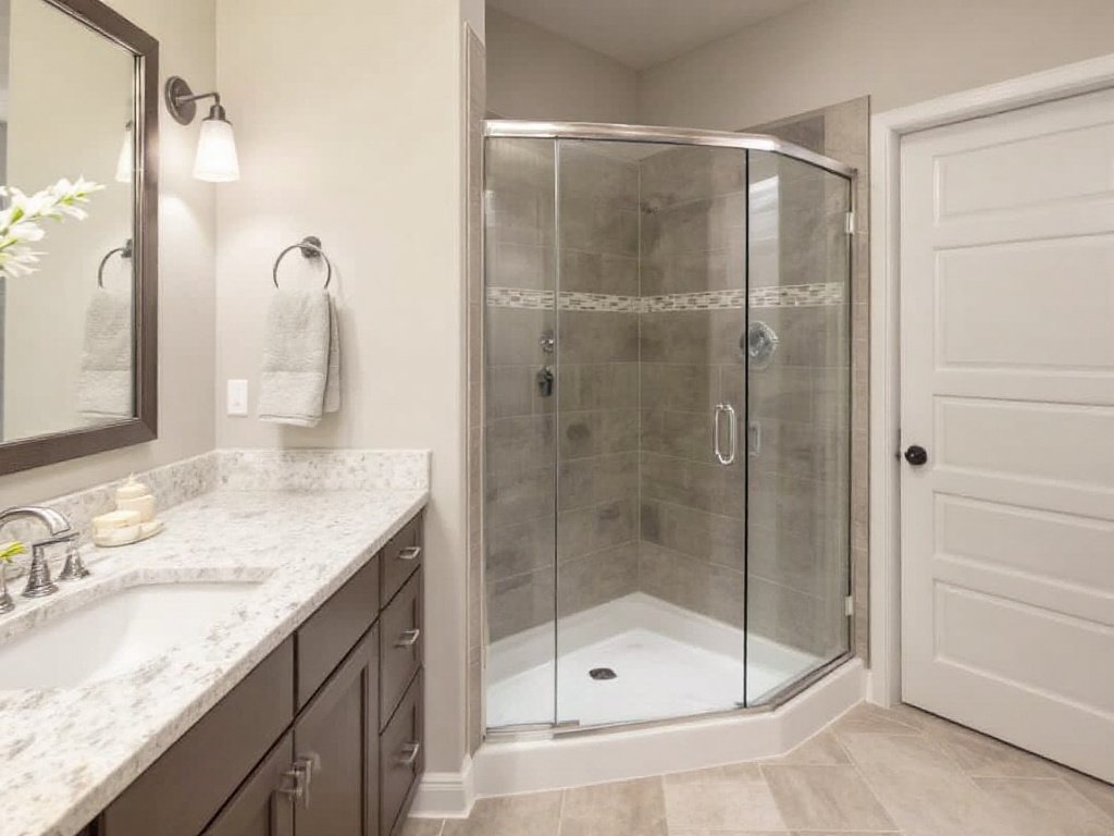 A stunning custom walk-in shower adds a touch of luxury to a stylish bathroom.