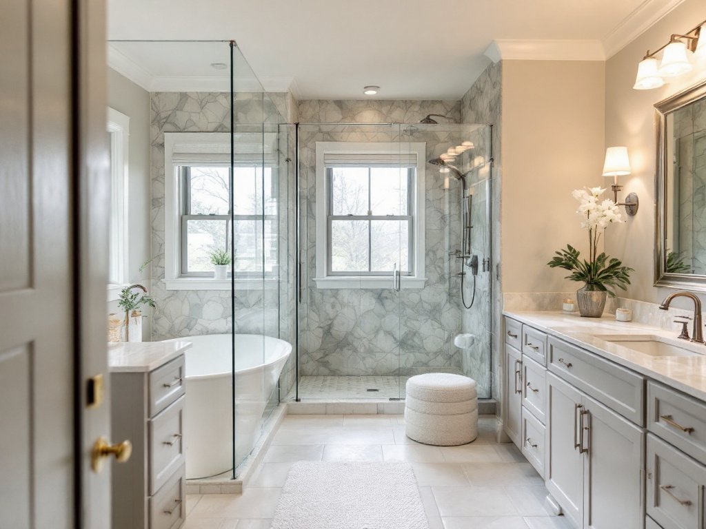 Expert Bathroom Contractors Introducing Modern Refashions in Burlington, MA. Modern, contemporary bathroom remodeled by expert contractors in Burlington, MA.