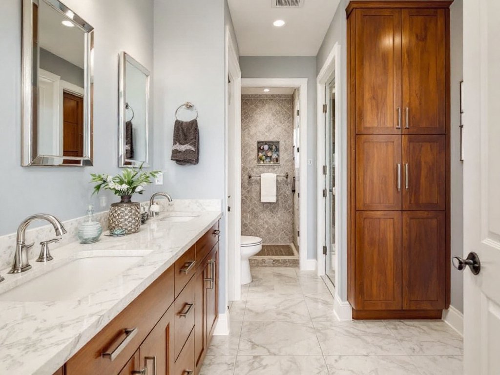 Upscale Your Lifestyle: Premium Bathroom Contractors in Burlington, MA. Professional bathroom contractors in Burlington, MA working on a superior bathroom design upgrade.