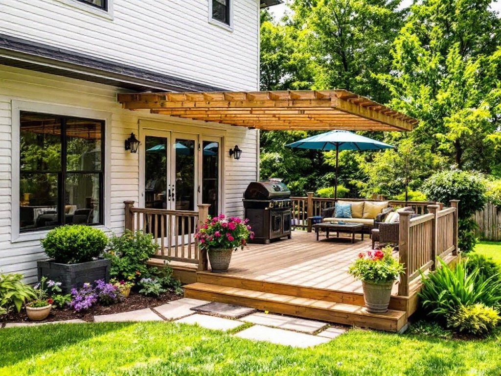 Caption: Building Dreams, one porch at a time - Witness the modern, contemporary transformation of your deck porch. Modern, contemporary deck porch under construction, turning dreams into reality.