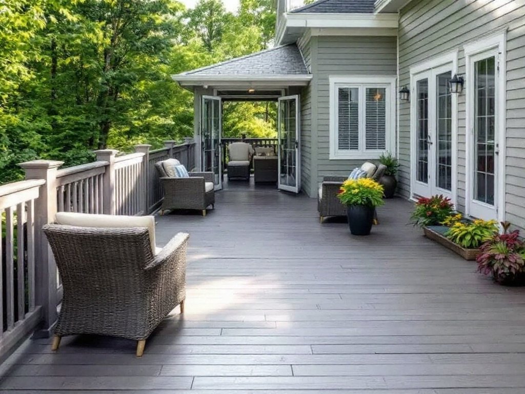 Professional deck construction and bathroom remodeling services in Newton, MA showcasing a modern, contemporary design.
