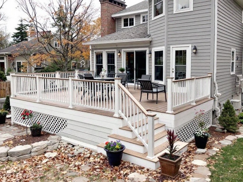 Expert craftsmen in Newton, MA building a top-quality deck and remodeling a modern, stylish bathroom.