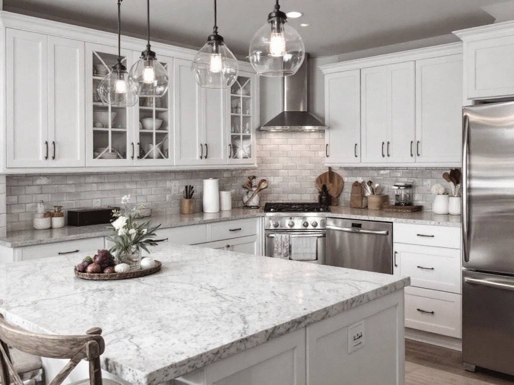 Modern kitchen renovated by local contractors near Dover, MA with contemporary design elements.