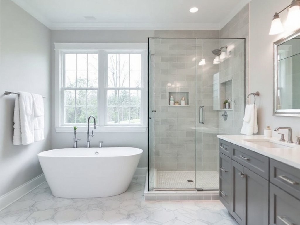 Caption: Achieve the modern bathroom design of your dreams with our expert General Contractors in Randolph, MA. Modern and contemporary bathroom design by professional General Contractors in Randolph, MA for remodeling needs.