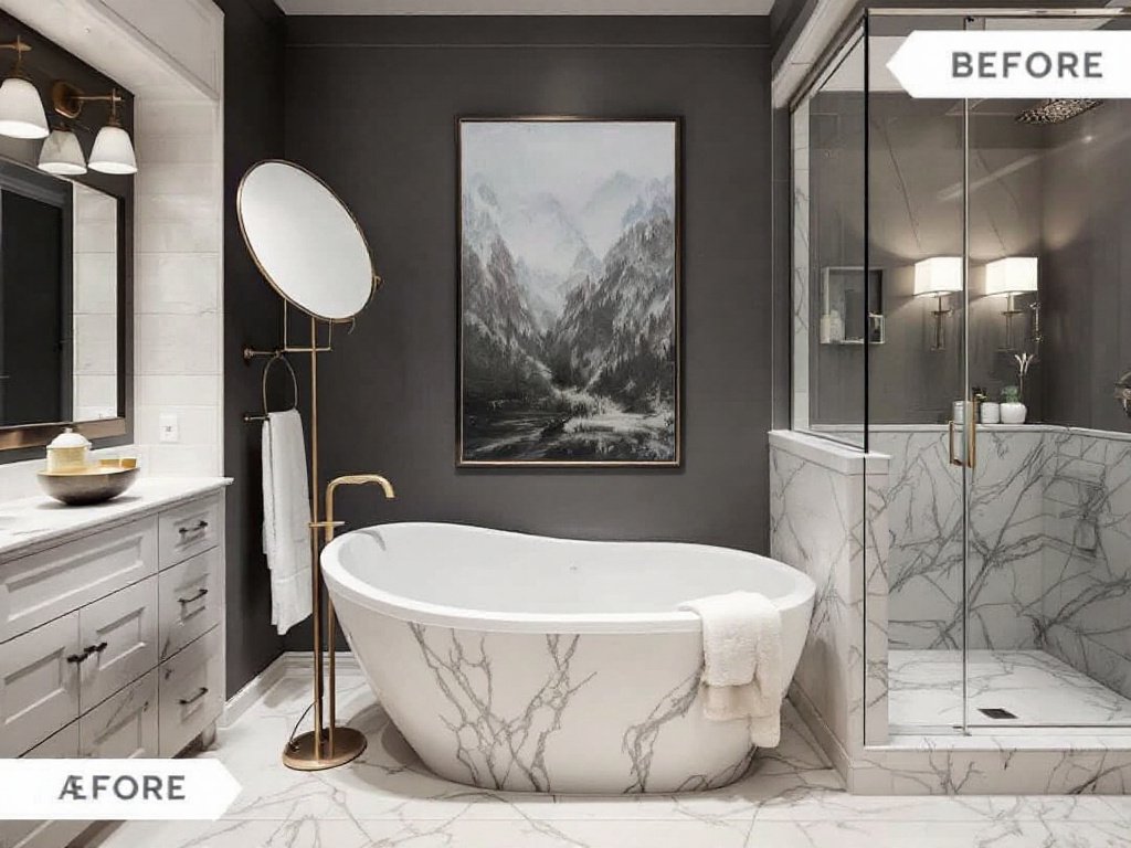 'An Exclusive Look at the Magnificently Refashioned Lexington Luxe Master Bathroom' 'Stunning modern transformation of Lexington Luxe master bathroom with a contemporary touch'