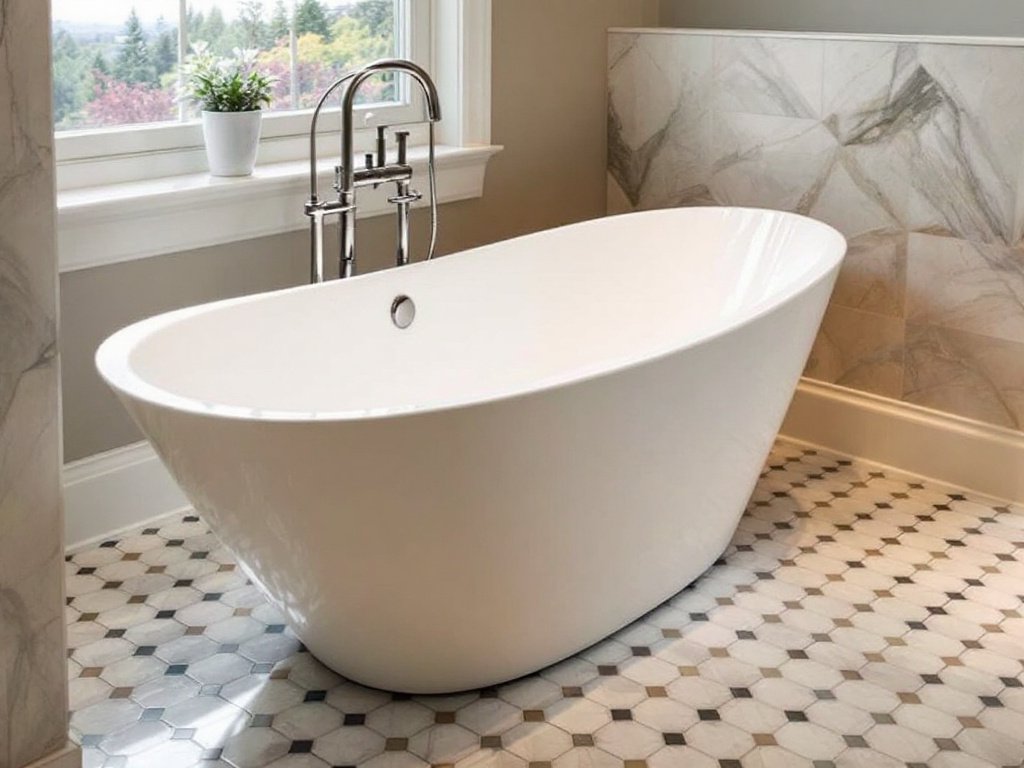 A professionally installed contemporary bathtub in Brookline, MA, showcasing modern design elements.