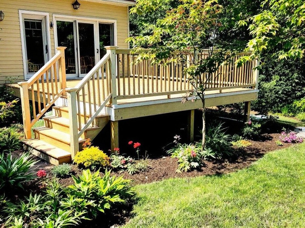 Caption: Experience breathtaking transformation of your outdoor area with our professional deck installation services in Burlington, MA. Alt Text: Beautifully transformed outdoor space featuring top-quality deck installation in the vicinity of Burlington, MA.