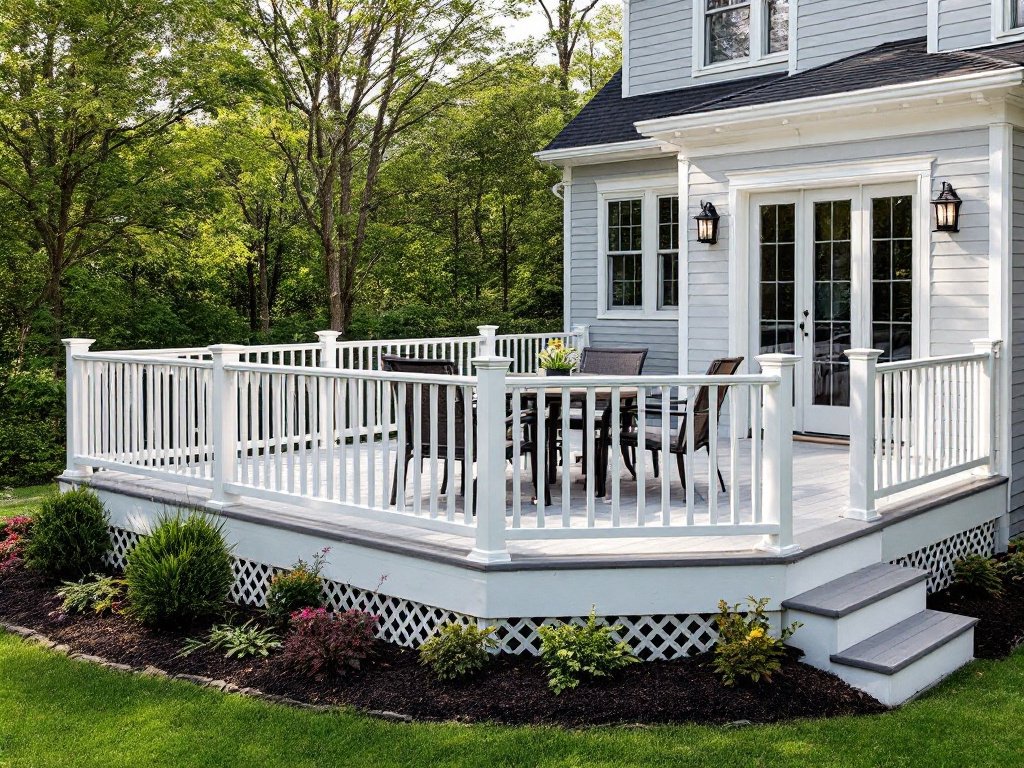 A modern, contemporary designed deck being expertly installed in Norwood, MA.