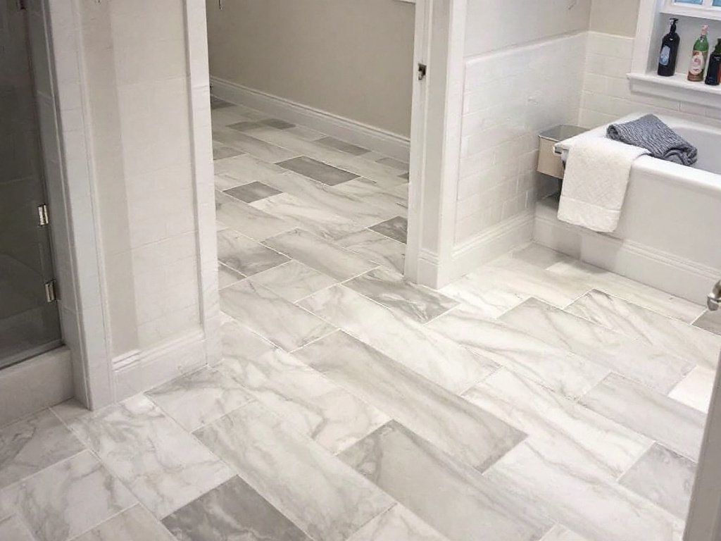 Caption: Excellence in action – true craftsmanship from the top-rated tile flooring installers near Burlington, MA. Professional tile flooring installers performing flooring installation in a home near Burlington, MA.