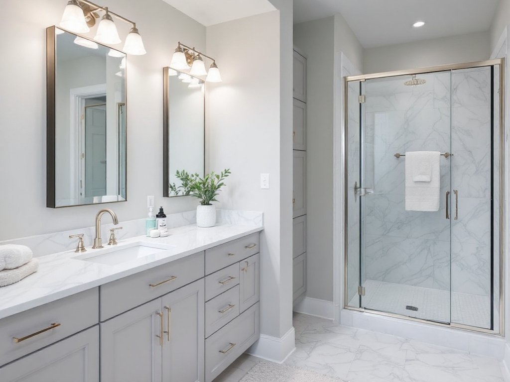 Caption: Exemplifying Excellence in Bathroom Remodeling - Redefining Spaces in Bedford, MA. Modern, contemporary designed bathroom remodel by the best local contractors in Bedford, MA.