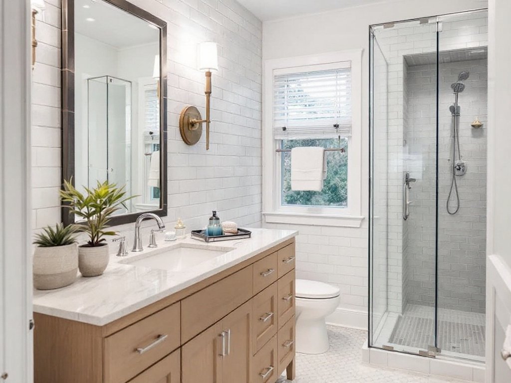 Caption: Modern and contemporary bath remodeling completed by top general contractors in Wellesley, MA. Top general contractors showcasing modern, contemporary bathroom remodeling designs near Welley, MA.