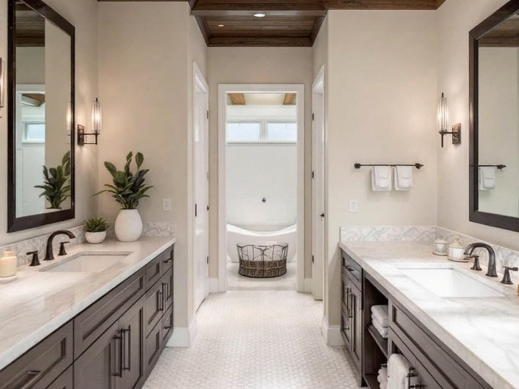 Caption: Revolutionizing bathroom design: unveil the breathtaking transformation of a master bath in Westwood. Exciting reveal of modern, contemporary makeover in a master bathroom located in Westwood.
