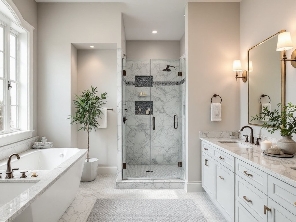 A beautifully remodeled bathroom showcasing a modern and contemporary design by an expert bathroom remodeling contractor in Wayland, MA.
