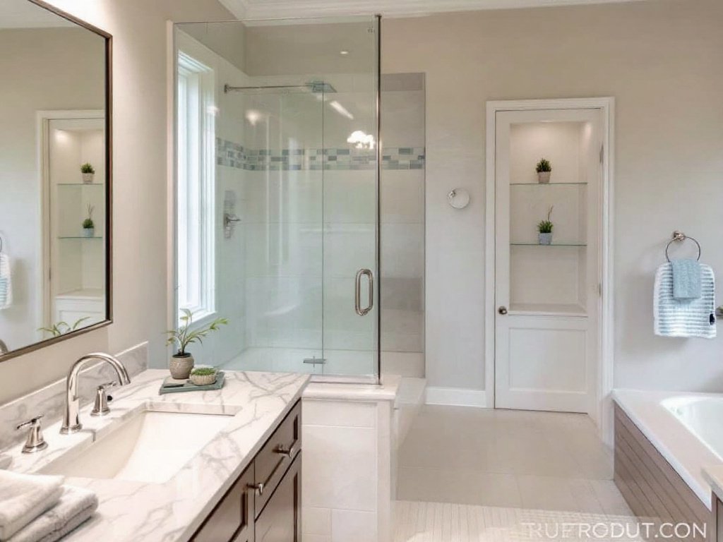 Expert bathroom remodeling contractor presenting completely reinvented and modern bathroom space in Wayland, MA.