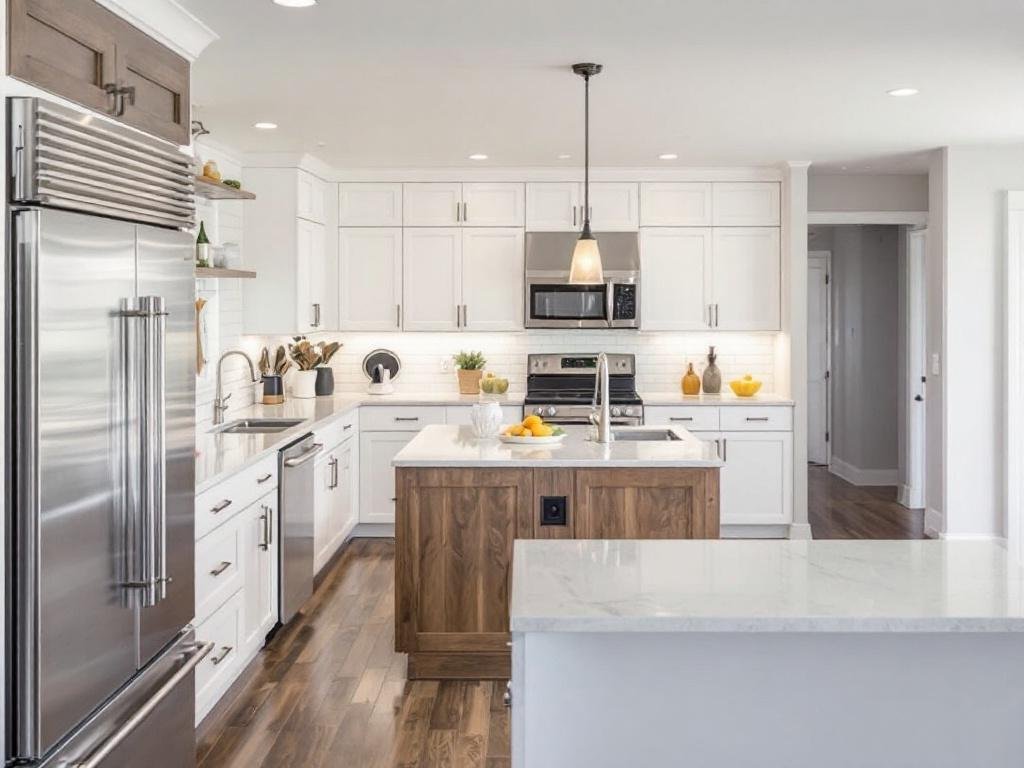 An image depicting a modern-style, freshly remodeled kitchen in Medford.