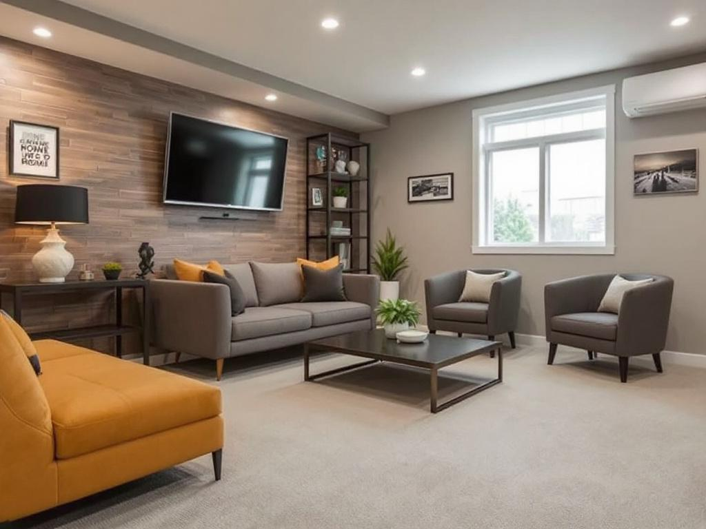 A visual representation of the ultimate guide to amplify and maximize value with a modern-designed basement renovation.