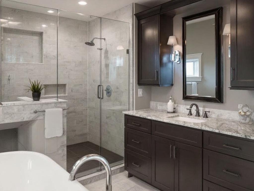 Caption: Trust the best basement contractors around Bedford, MA for your dream bathroom transformation! Image of top-quality basement contractors in Bedford, MA, who specialize in remarkable bathroom remodeling.
