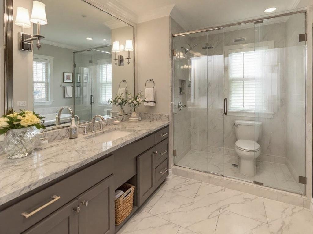 Luxurious master bathroom remodel in Needham, Massachusetts