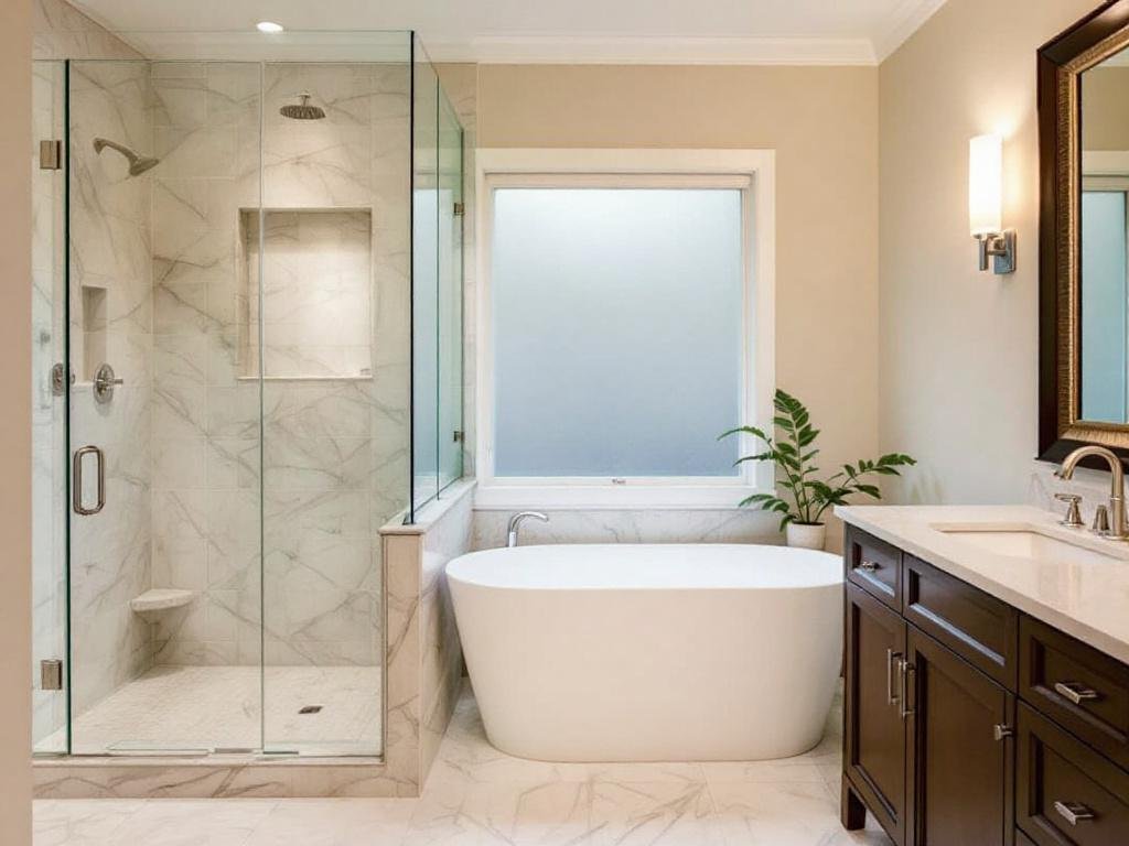 Picture of a grand bathroom transformation showcasing luxury elements in Needham, MA.