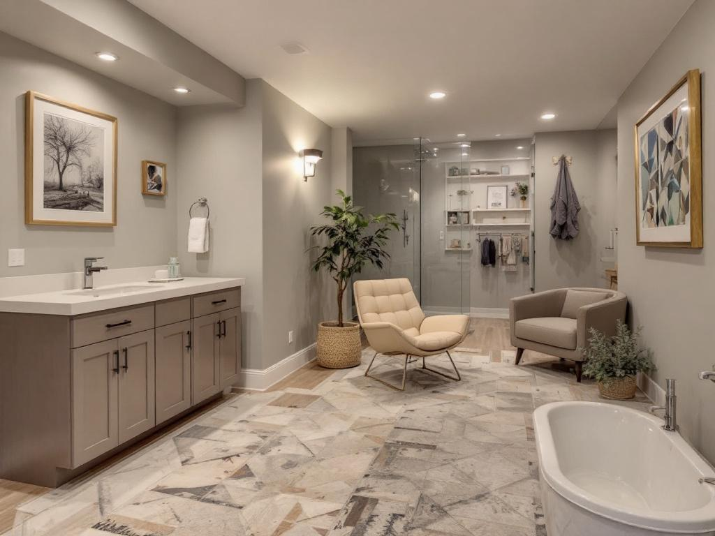 Experience a Total Makeover of your Basement into a Modern Haven with Our Refinishing Services. An image showcasing the transformation of a basement through complete refinishing into a modern design.