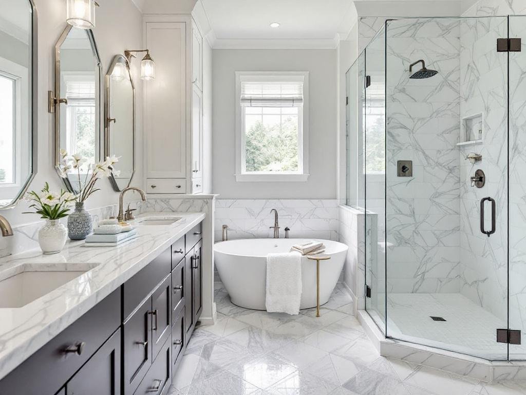 Caption: Experience a sanctuary makeover with the top-rated bathroom contractor in Quincy, modern, and contemporary designs on the agenda. Modern and contemporary bathroom remodeling by the best bathroom contractor in Quincy, MA.