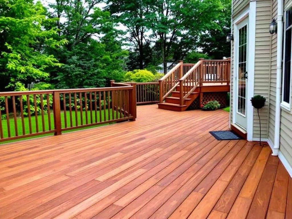 Alt Text: An image of a newly installed deck enhancing the beauty of outdoor space near Weymouth, Ma.