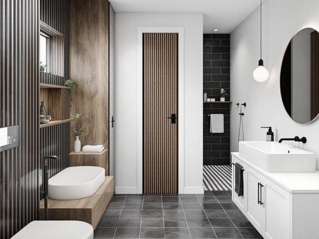 Reimagined Luxury: An Eye-Catching Modern Haven Bathroom Makeover. An elegantly redesigned modern bathroom featuring contemporary design elements.