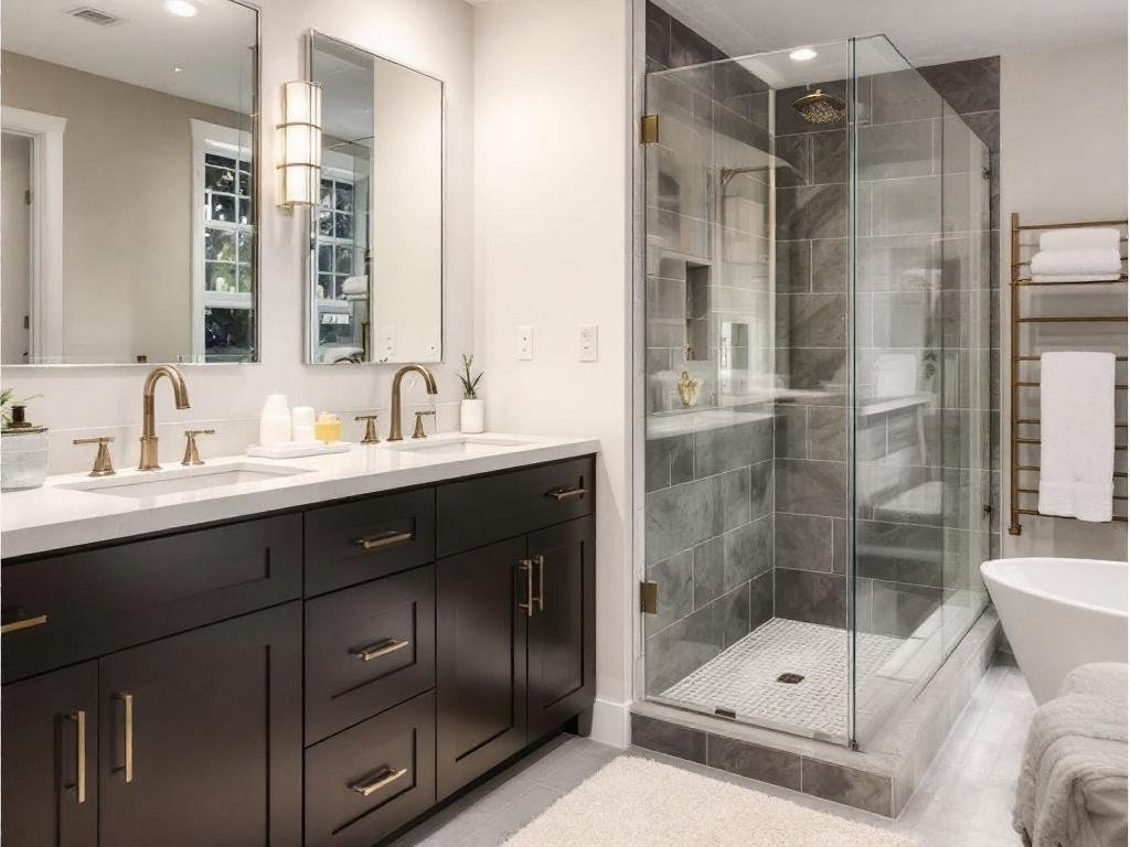 Alt text: A team of top-rated bathroom contractors showcasing their modern and contemporary design in Medford, MA.