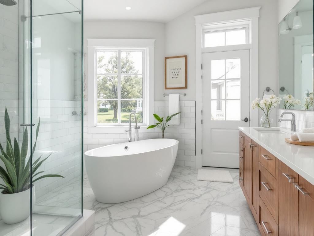 A professional bathroom renovation contractor working on a contemporary styled bathroom.