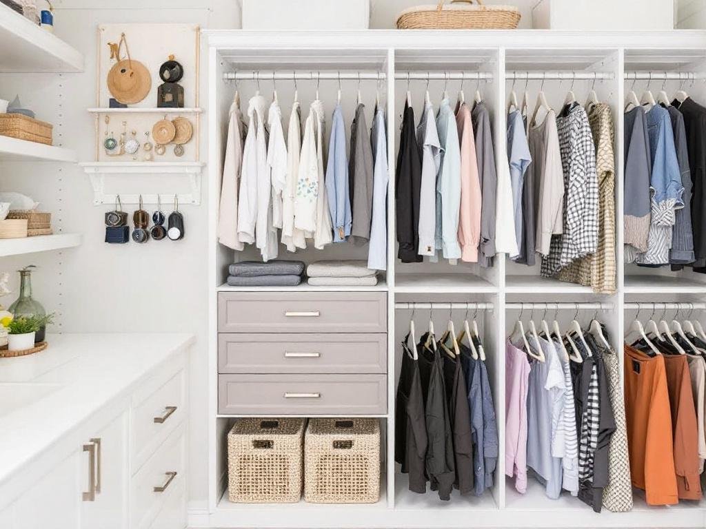 Modern Custom Closet Rebuild: A Harmony of Contemporary Design & Transformation A newly rebuilt modern custom closet showcasing contemporary design elements.