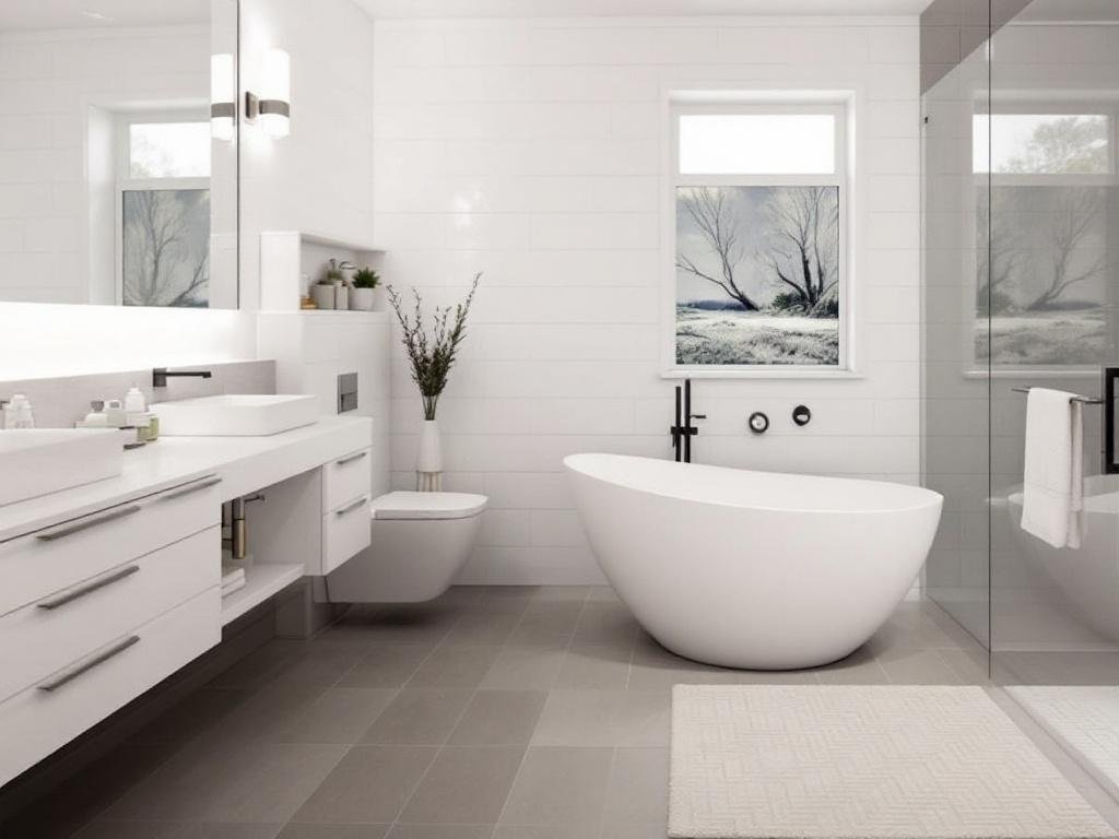 A modern and contemporary designed bathroom with renovated fixtures and fresh design perspectives, visualizing the Ultimate Guide to Bathroom Renovation's final outcome.