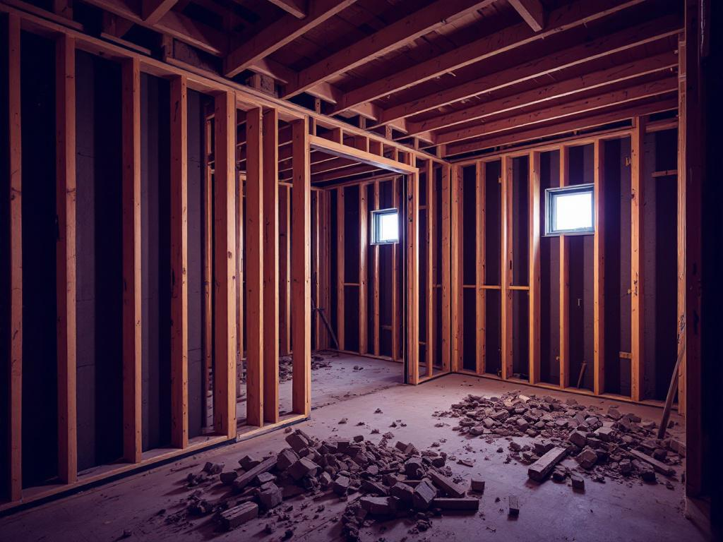 Redefine Your Lifestyle: Expert Basement Framing for Your Contemporary Living Space Image showcasing a transformed basement with expert framing, providing the foundation for an ideal living space with a modern design.