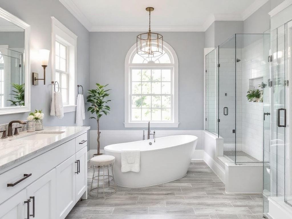 A newly transformed contemporary-style bathroom by top contractors near Walpole, MA.