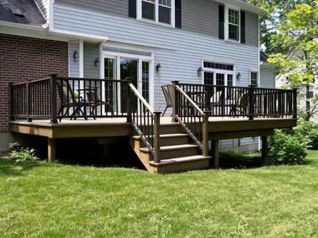 Expertly installed modern designed deck transforming an outdoor space in Woburn, MA.