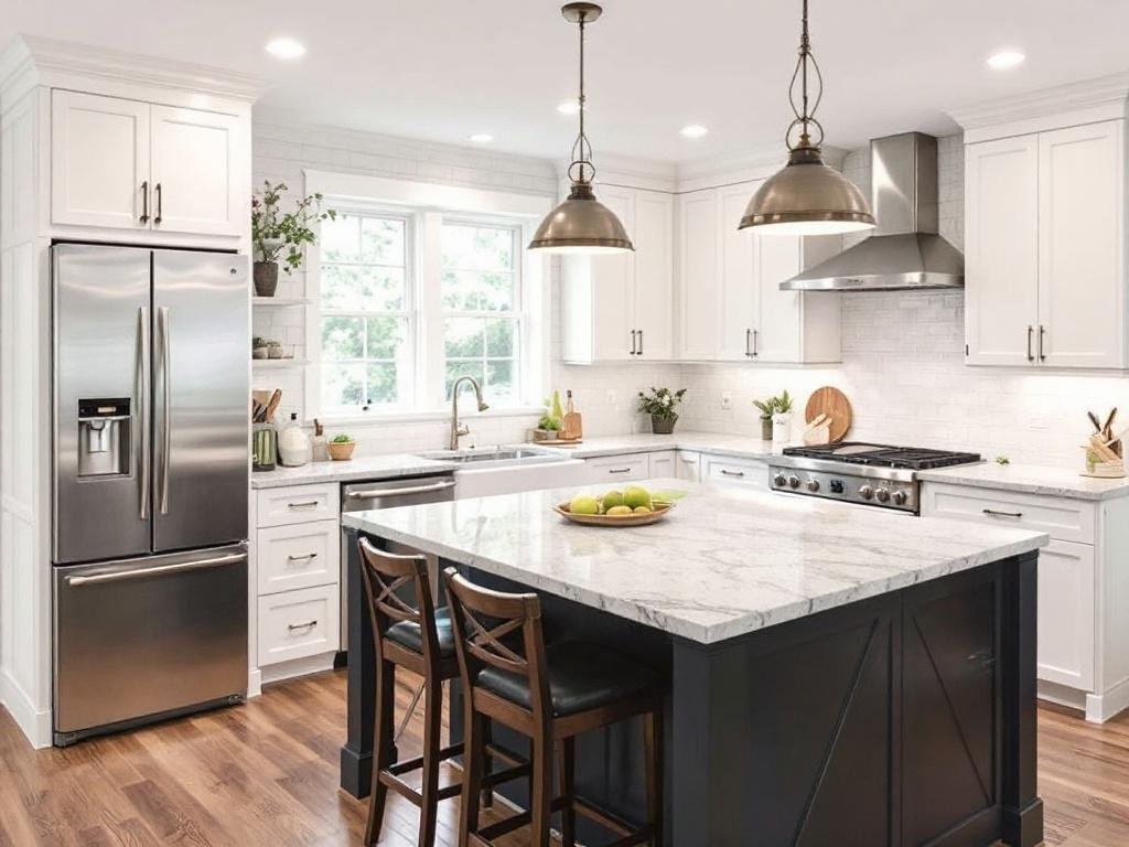 Top-Notch Kitchen Renovation undertaken by Premier Contractors near Canton, MA. Contractors working on a kitchen remodeling project in Canton, MA.