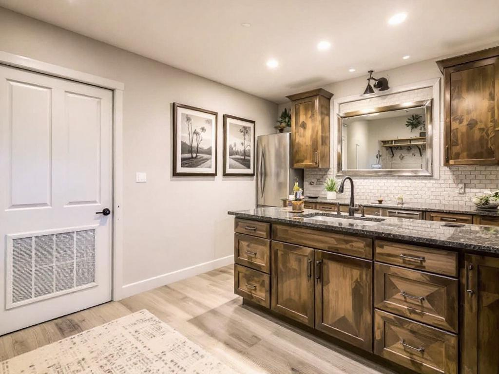 Expanding Horizons: Exploring the Potential of a Finished, Modern Designed Basement A sleek, modern design for a finished basement that opens up countless possibilities.