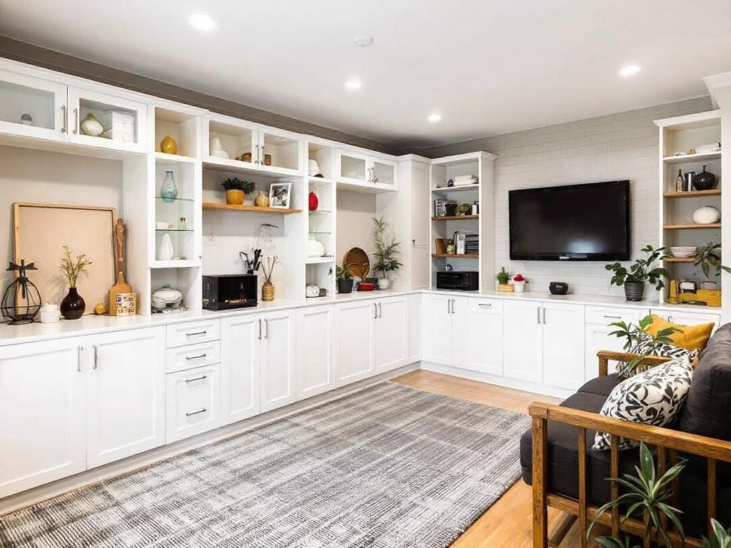Image depicting a renovated basement transformed into a stunning living space through professional contracting services.