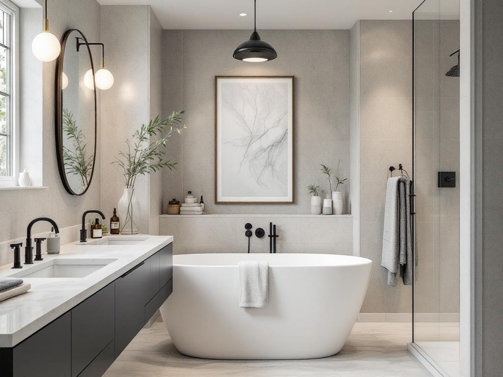 'A Fresh Perspective on Bathroom Renovation: The Fusion of Modern and Contemporary Design.' 'Modern, sleek bathroom renovation in a contemporary design.'