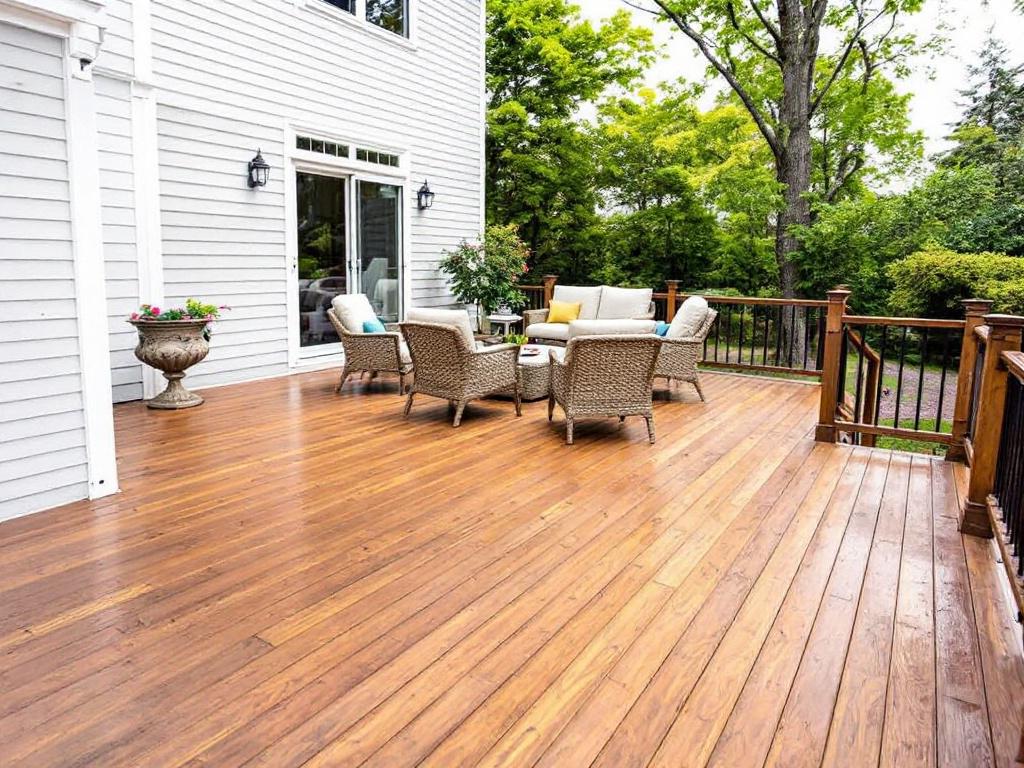 A glimpse of a well-constructed, modernly designed deck by contractors in Newton, MA.