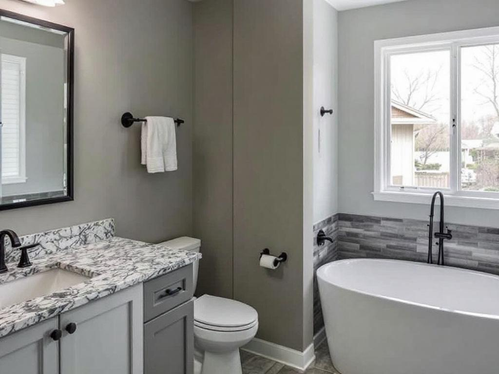 A newly renovated bathroom showcasing modern fixtures and luxurious style.