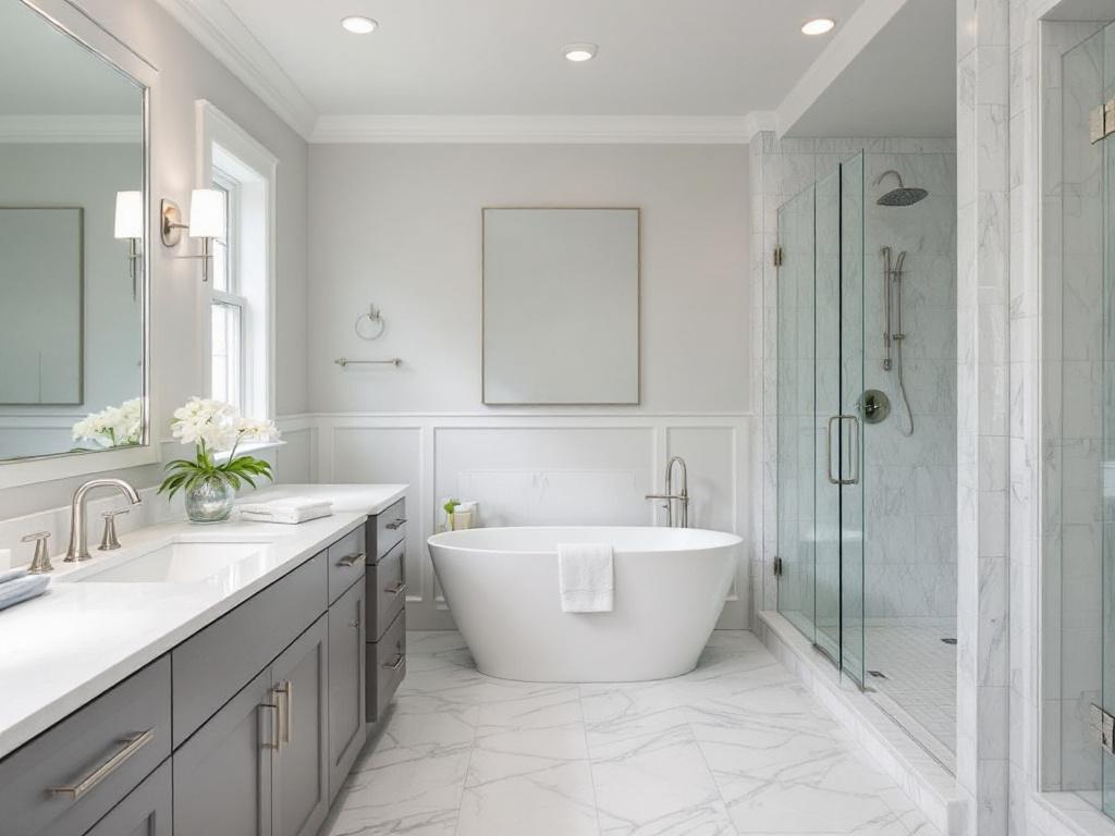 Newly renovated, modern style bathroom by dedicated general contractors in Burlington, MA.