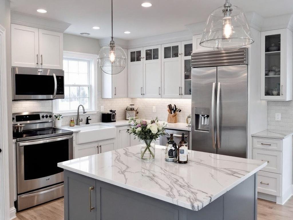 Alternative text: Modern kitchen renovation design with contemporary elements by professional contractors in Hopkinton, MA.