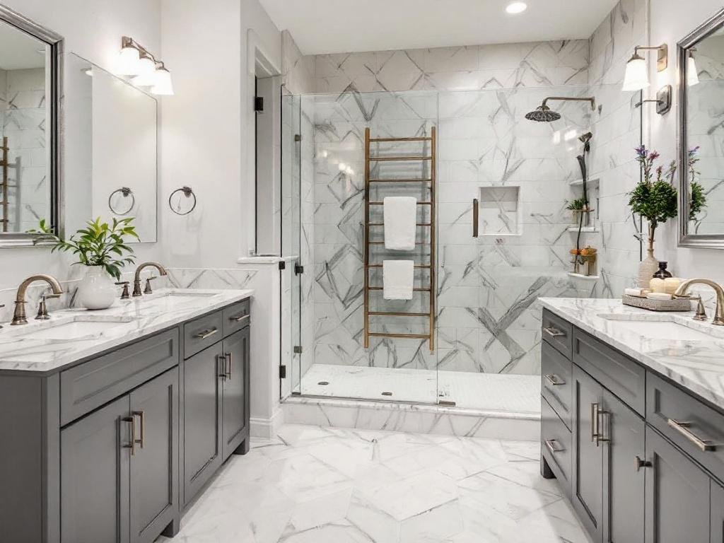 Alt Text: Renovated luxury bathroom with modern features in Canton, MA