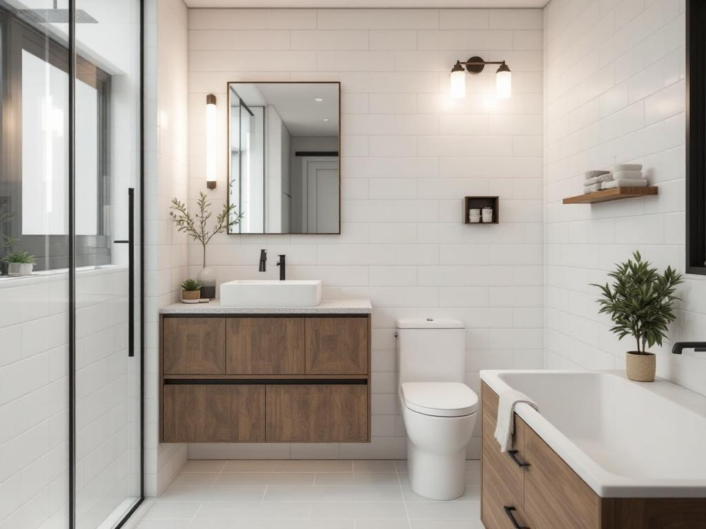 Small Bathroom Renovation: 5 Space-Efficient, Modern Design Tips Five useful tips for efficiently utilizing space in a small bathroom renovation, using modern design concepts.