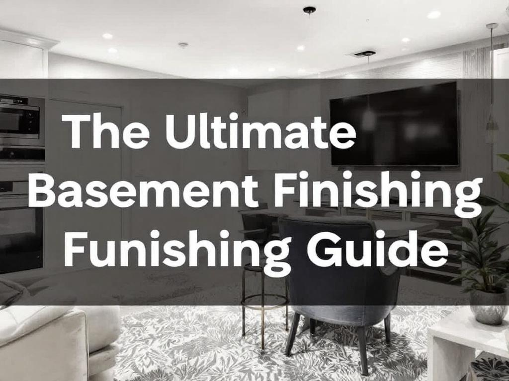 Transform Your Ordinary Space Into an Extraordinary One:'The Ultimate Guide to Basement Finishing' Displayed is a book cover for'The Ultimate Guide to Basement Finishing: Unleash Your Home’s True Potential, modern design', a comprehensive guide for home improvements.
